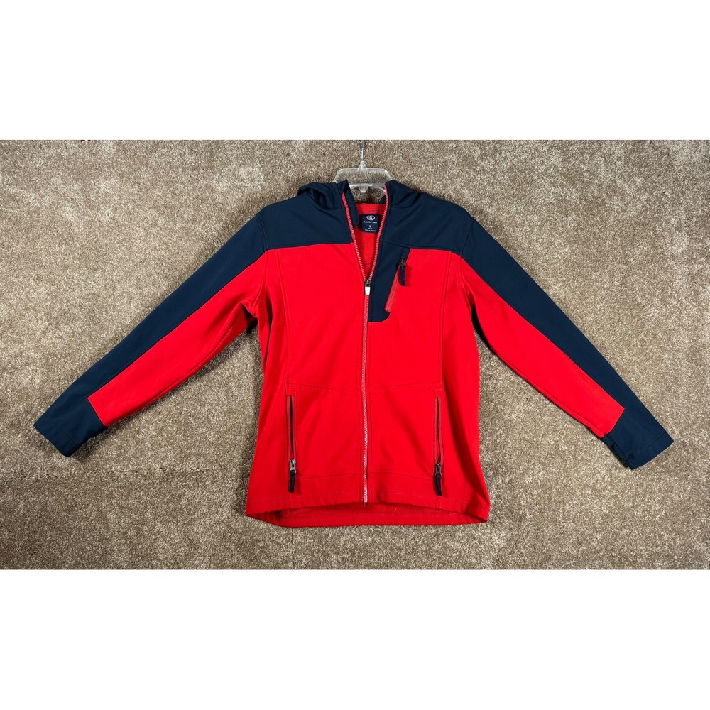 Lands End Women Red Blue Colorblock Hooded Softshell Jacket Size Large 14-16